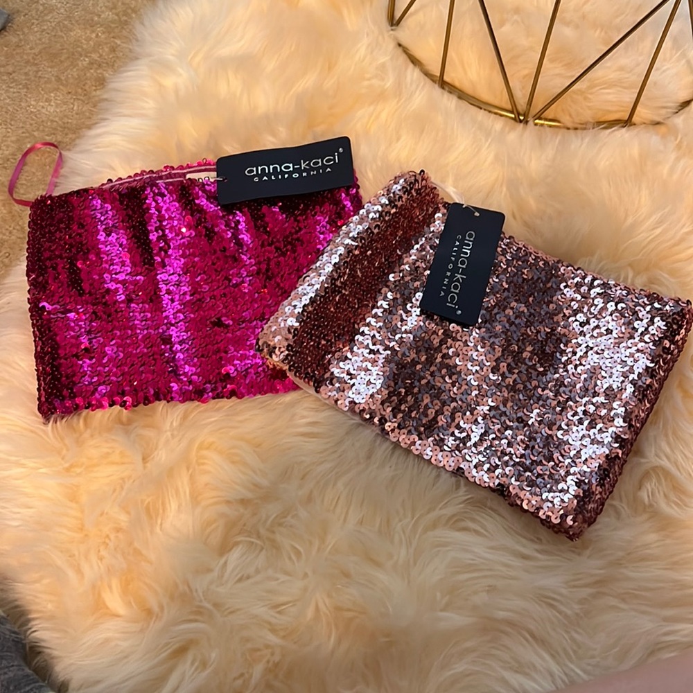 Lot of 2 - sequined cropped tube tops - size small/medium - NWT - pink / fuchsia